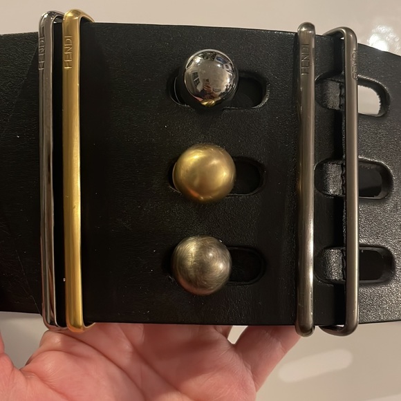 Authentic Vintage Fendi black wide belt with tri colour metal, like new - Picture 2 of 7